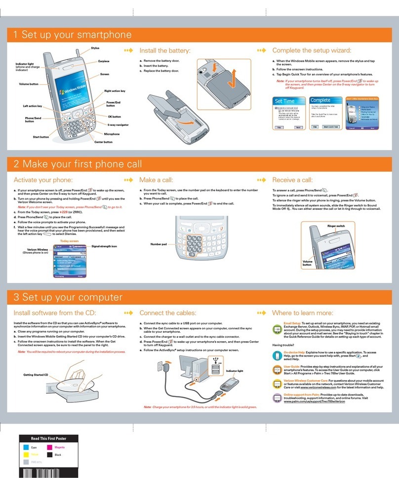 Palm 700w - Treo Smartphone 60 MB Instruction sheet
