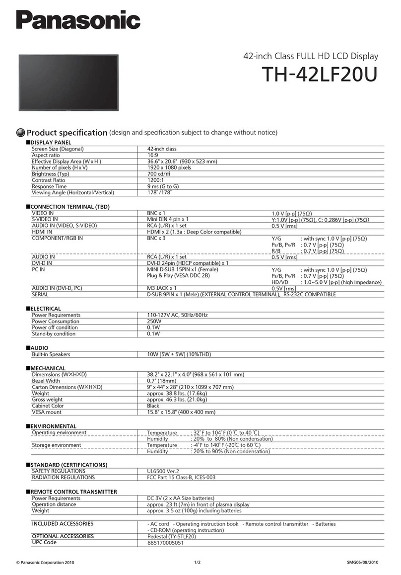 Panasonic TH42LF20U - 42" HD LCD TV User manual Panasonic TH42LF20U - 42" HD LCD TV User manual