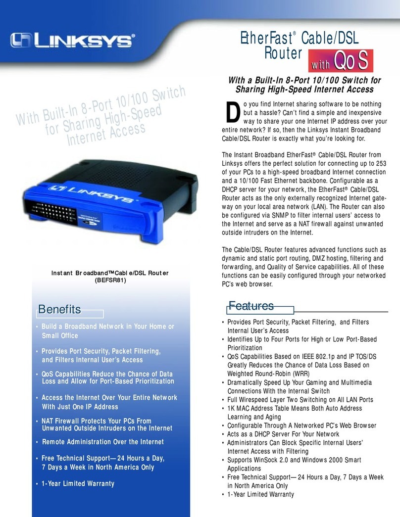 Linksys BEFSR81 - EtherFast Cable/DSL Router Specifications