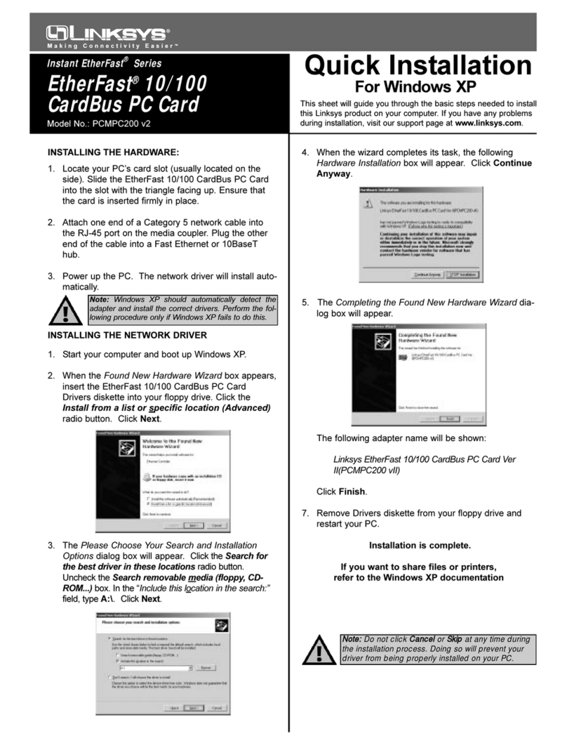 Linksys PCMPC200 - EtherFast 10/100 CardBus PC Card Original operating instructions