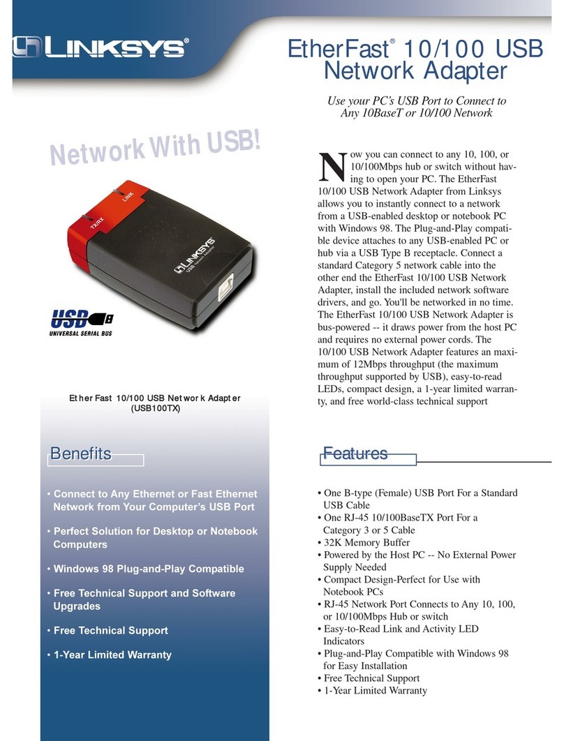 Linksys USB100TX - EtherFast 10/100 USB Network... Specifications