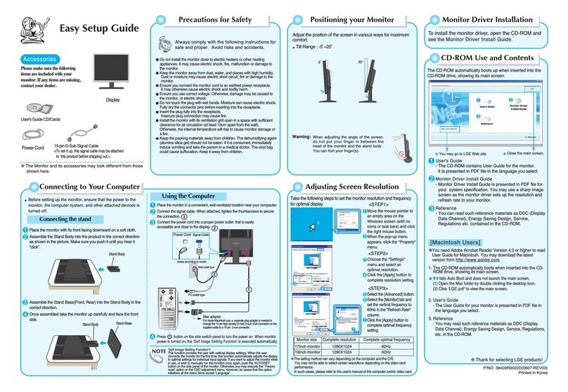 LG FLATRON L1717S Quick start guide