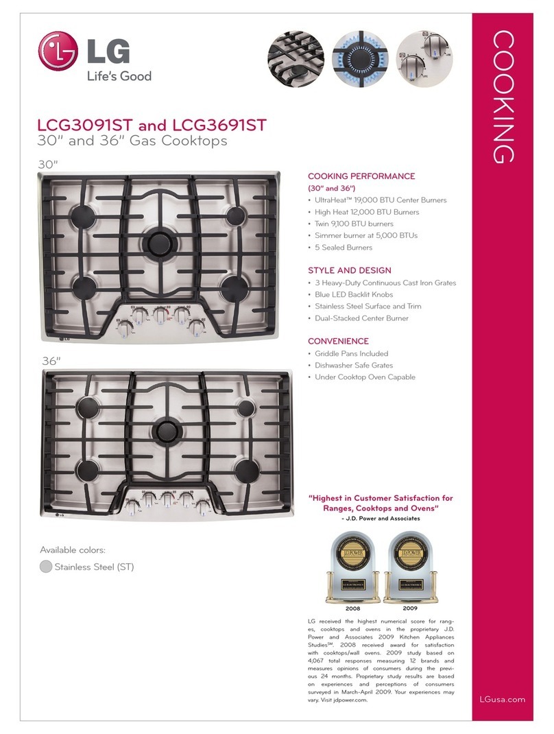 LG LCG3691ST - 36" Gas Cooktop Specifications