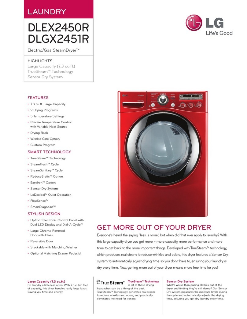 LG Steam Dryer DLEX2450 Series Specifications