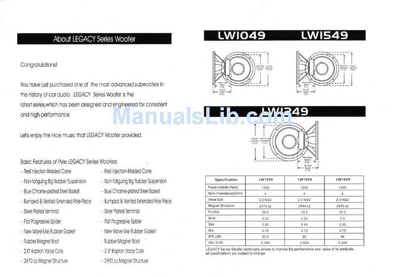 Legacy LW1249 Specifications