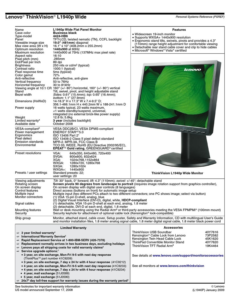 Lenovo L1940p - ThinkVision - 19" LCD Monitor User manual