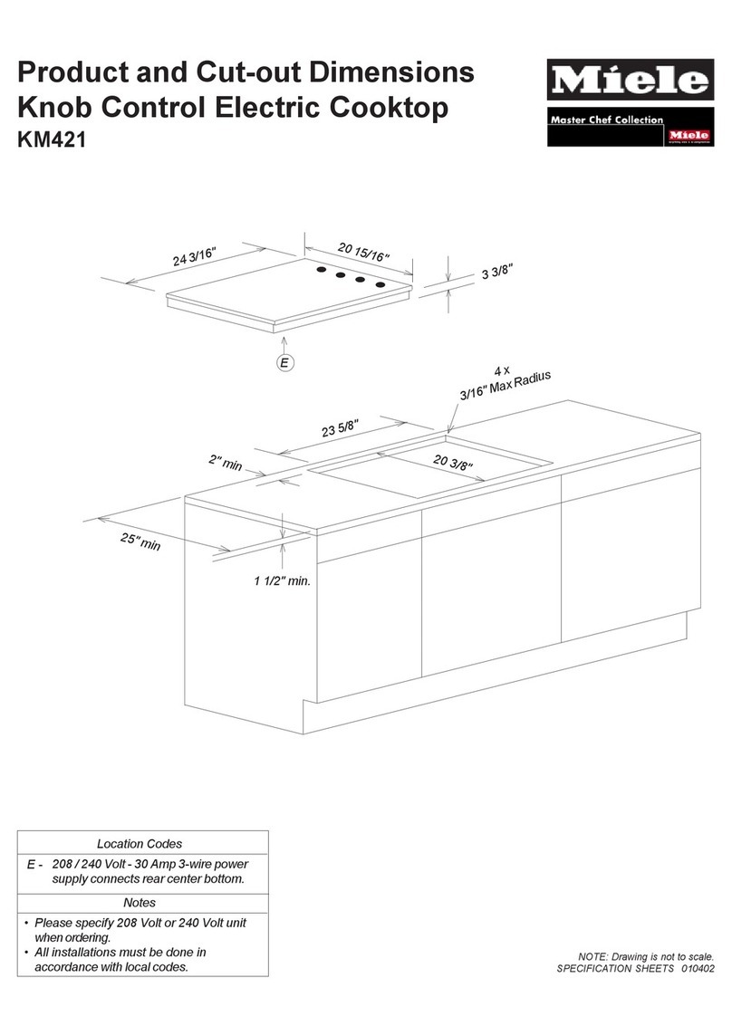 Miele MasterChef KM421 Product and Cut-out Dimensions Miele MasterChef KM421 Product and Cut-out Dimensions