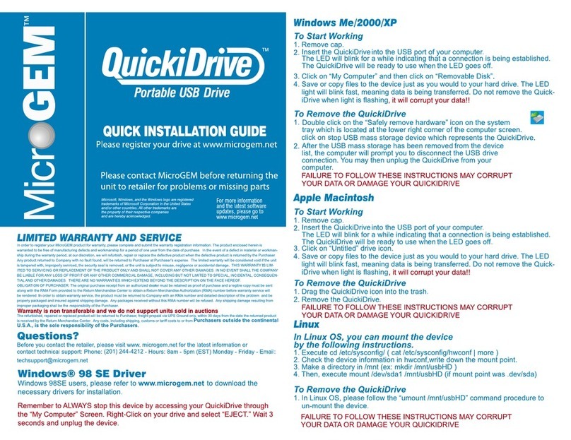 Microgem QuickDrive QD1 Quick installation guide