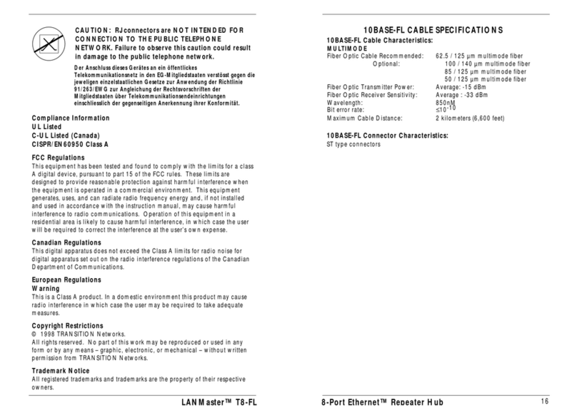 Transition Networks LANMaster T8-FL User manual