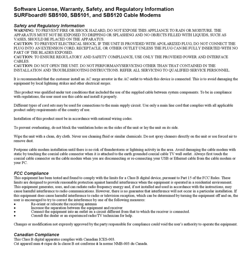 Motorola SB5100 - SURFboard - 38 Mbps Cable Modem Software License, Warranty, Safety, and Regulatory Information