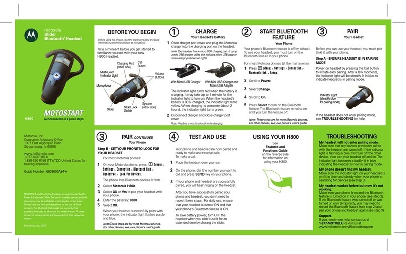 Motorola H800 - Headset - Over-the-ear quick start