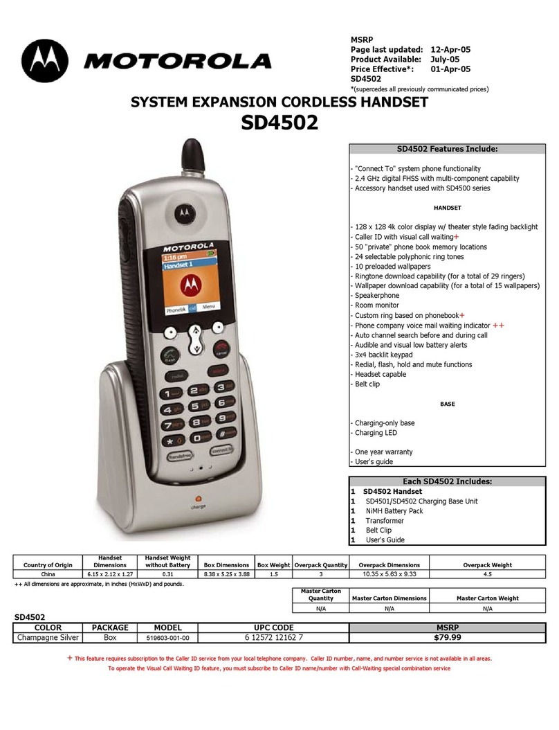 Motorola SD4502 - System Expansion Cordless Handset... User manual Motorola SD4502 - System Expansion Cordless Handset... User manual