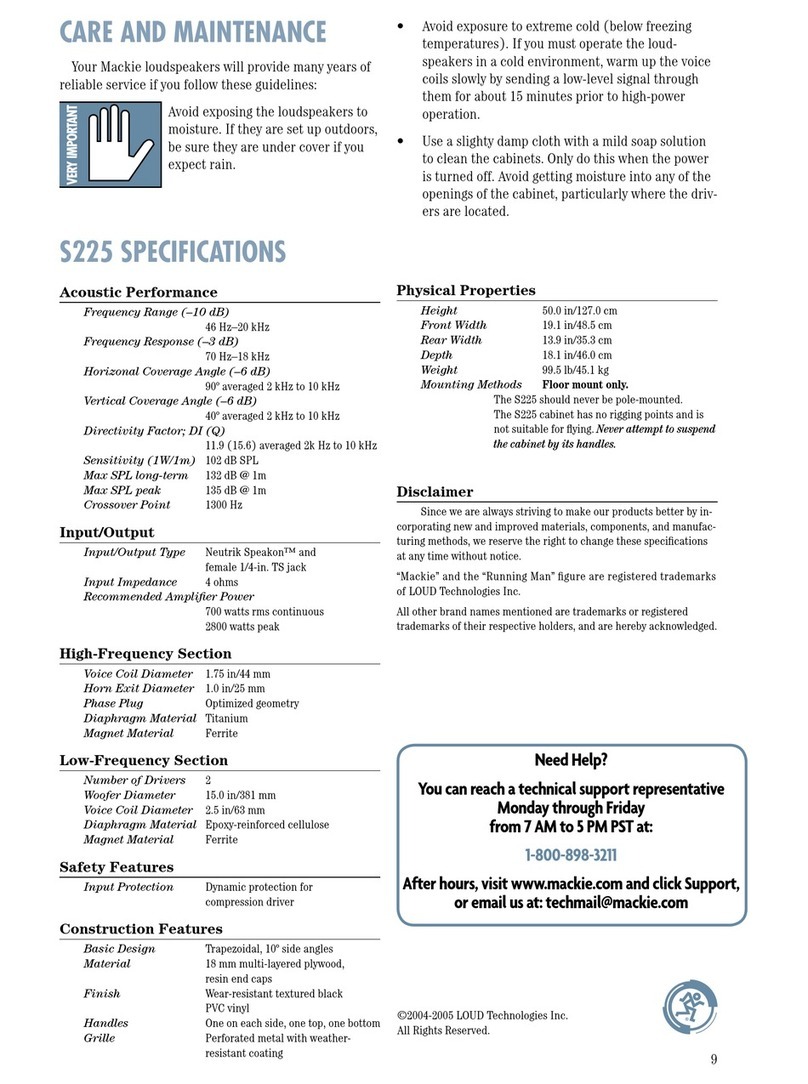 Mackie S225 Maintenance manual