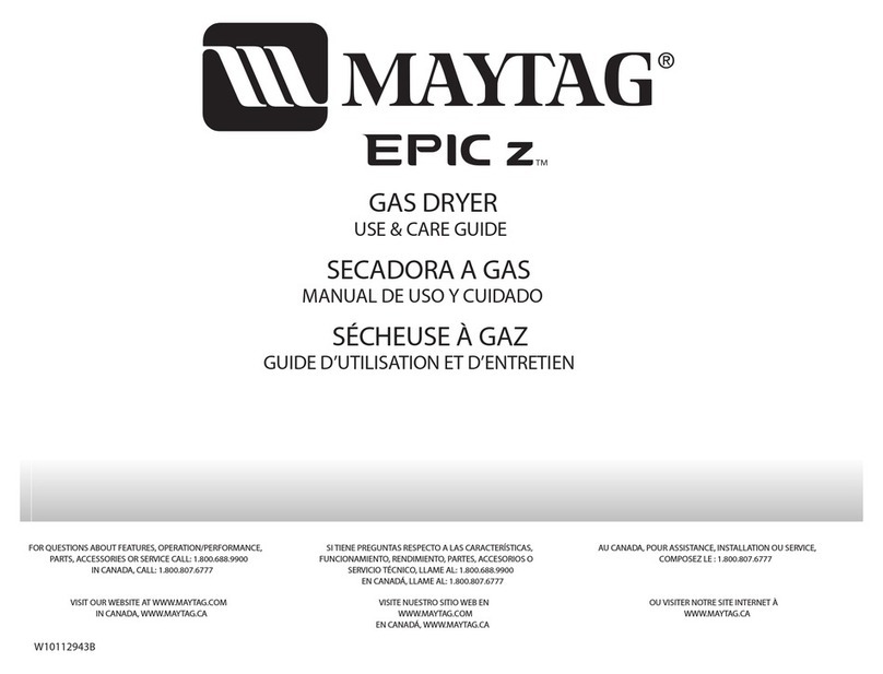 Maytag MGDZ600TB - 27" Gas Dryer Use and care guide