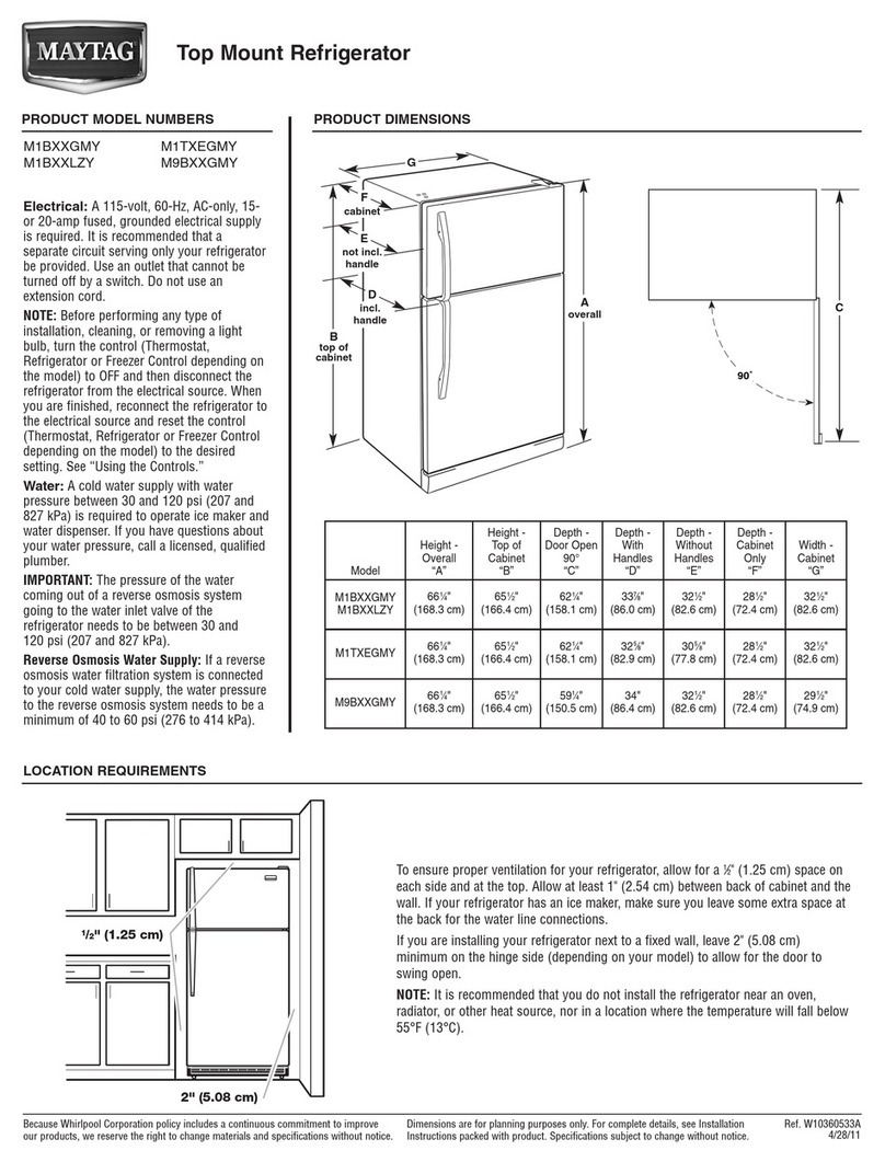 Maytag M9BXXGMYM Dimensions and installation information