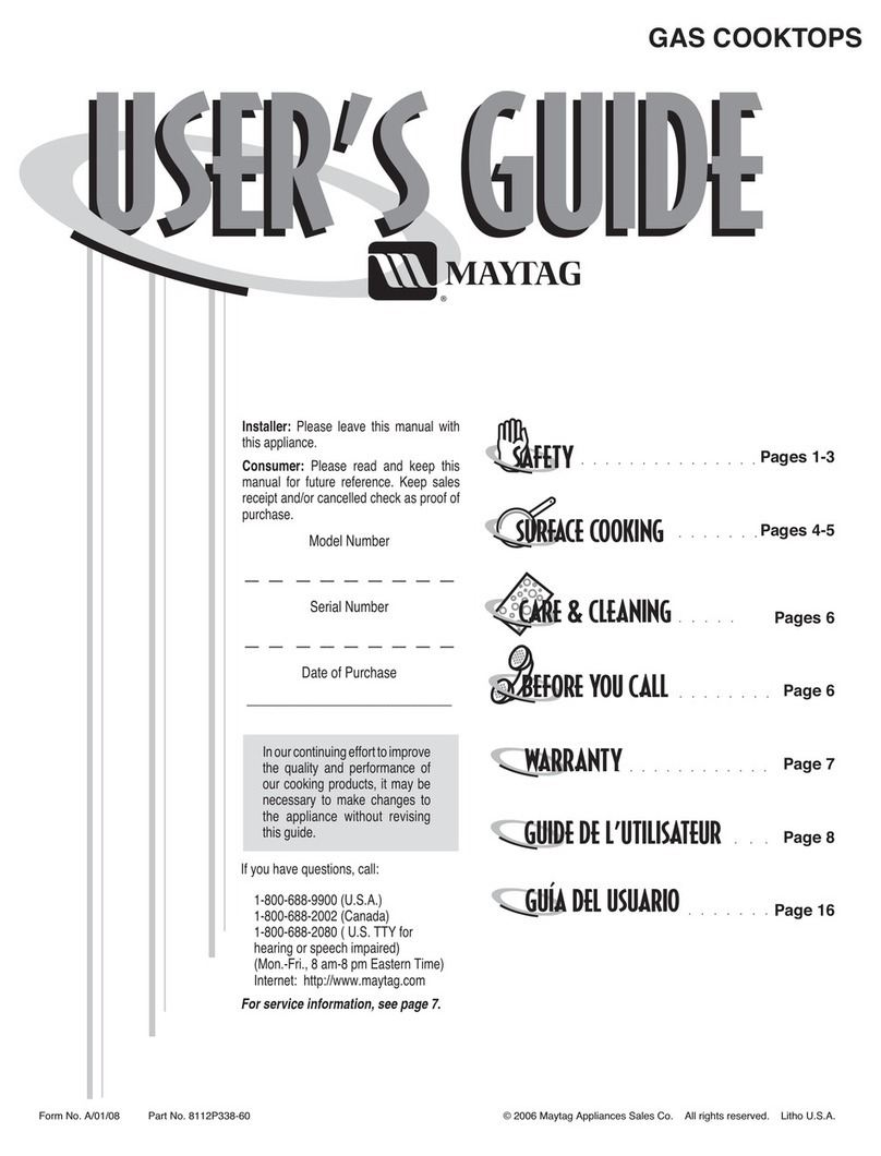 Maytag MGC5430BDS - 30" Gas Cooktop User manual