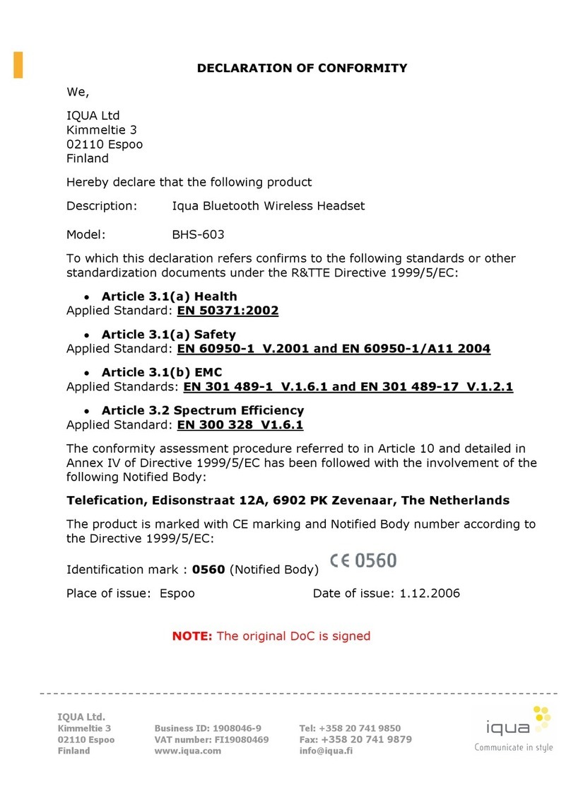 Iqua Vogue BHS-603 Reference guide
