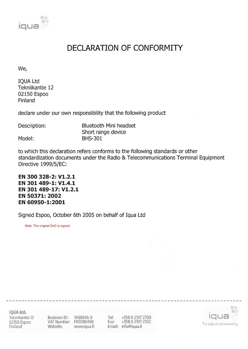 Iqua BHS-301 Reference guide