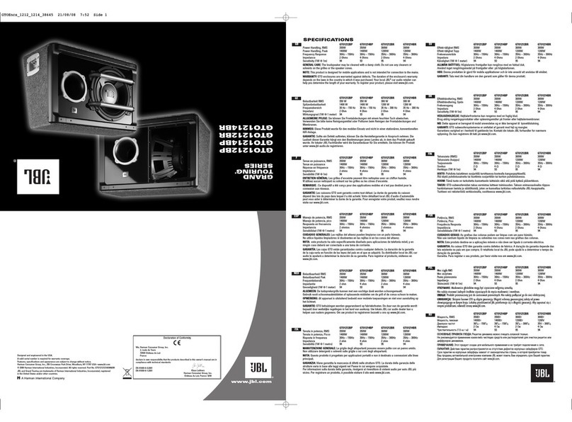 JBL Grand Touring Series GTO1212BP Reference guide JBL Grand Touring Series GTO1212BP Reference guide
