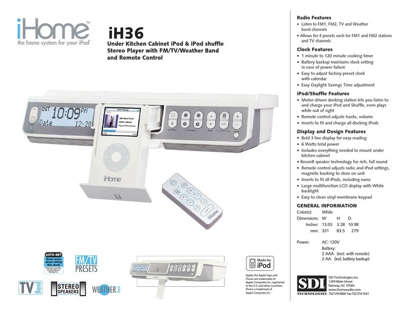 iHome iH36 Specifications