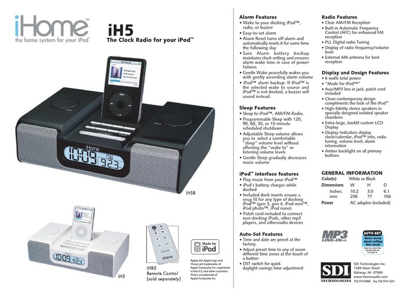 iHome iH5 Specifications