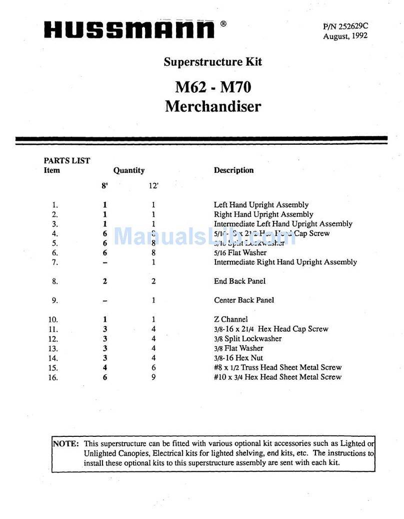 Hussmann M62 User manual Hussmann M62 User manual