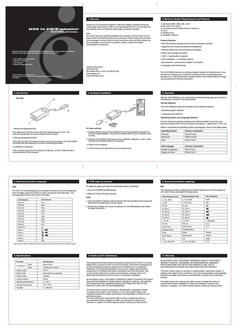 IOGear GUC100KM User manual IOGear GUC100KM User manual