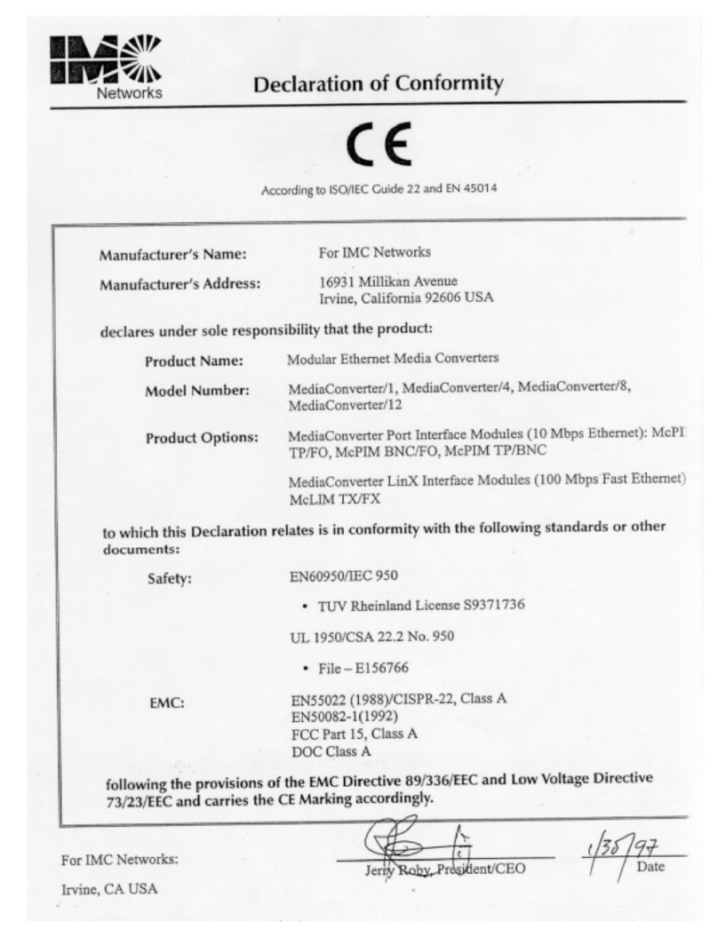 IMC Networks MediaConverter/1 Reference guide