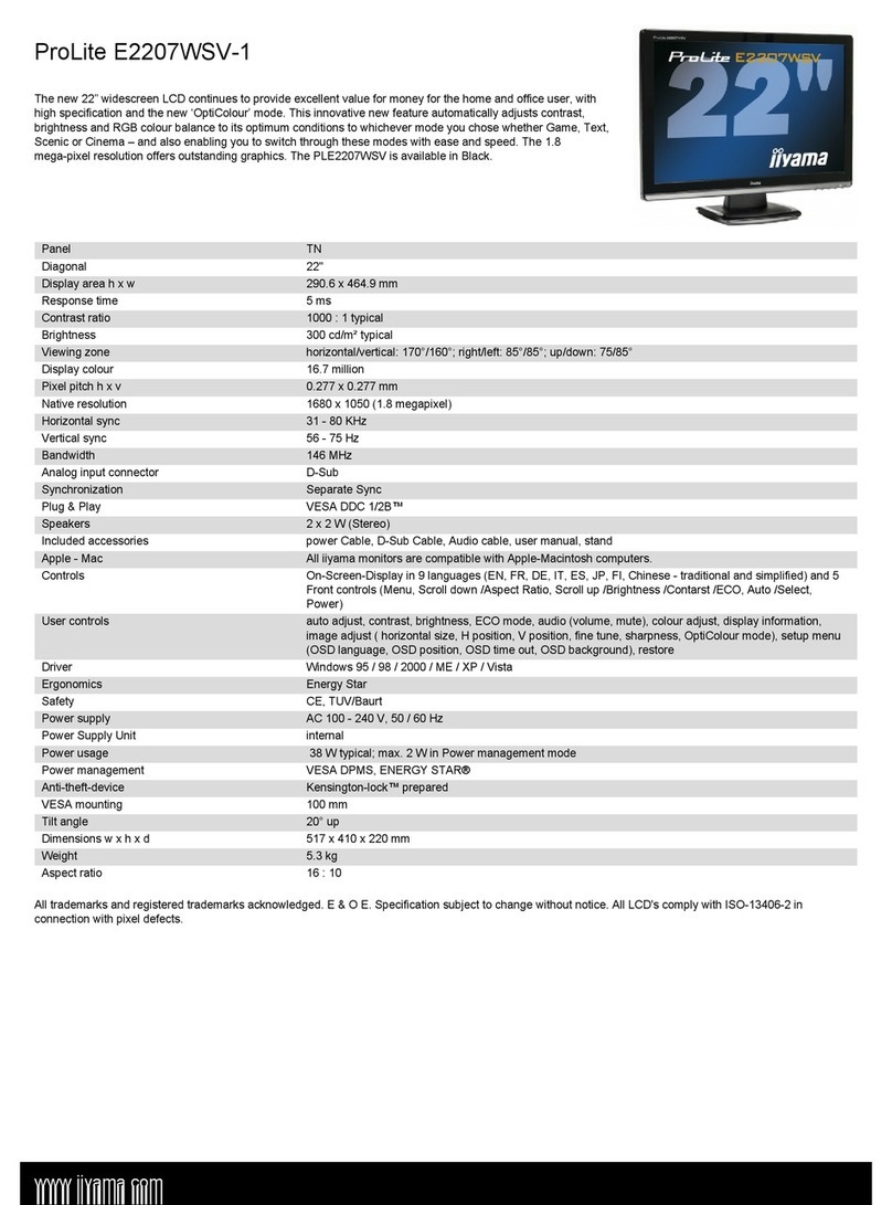 Iiyama Pro Lite E2207WSV-1 User manual