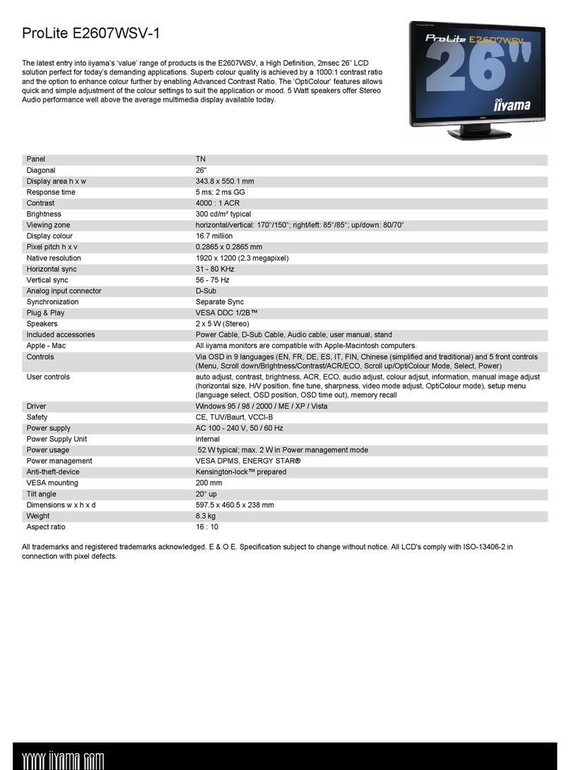 Iiyama Pro Lite E2607WSV-1 User manual