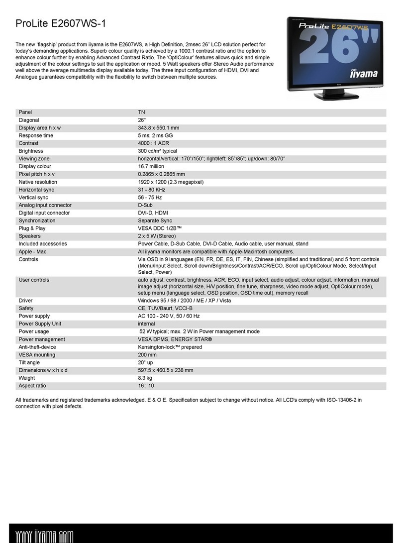 Iiyama Pro Lite E2607WS-1 User manual