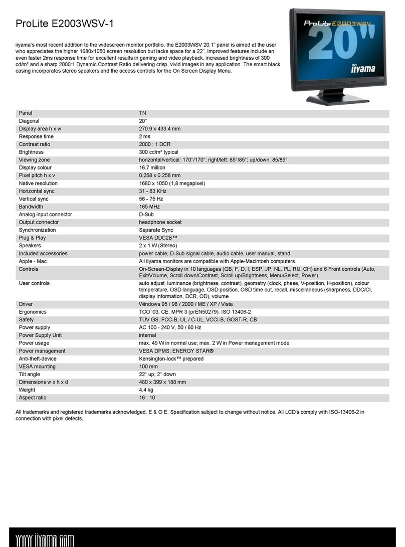 Iiyama Pro Lite E2003WSV-1 User manual