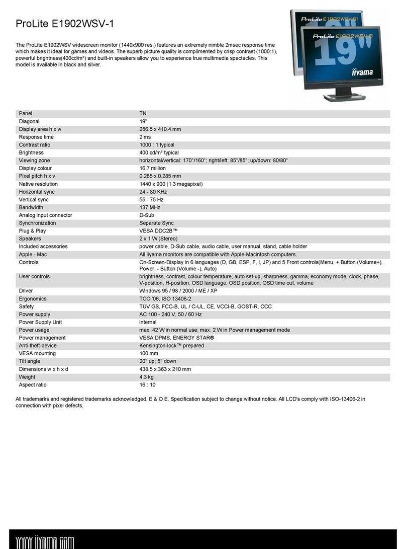 Iiyama Pro Lite E1902WSV-1 User manual