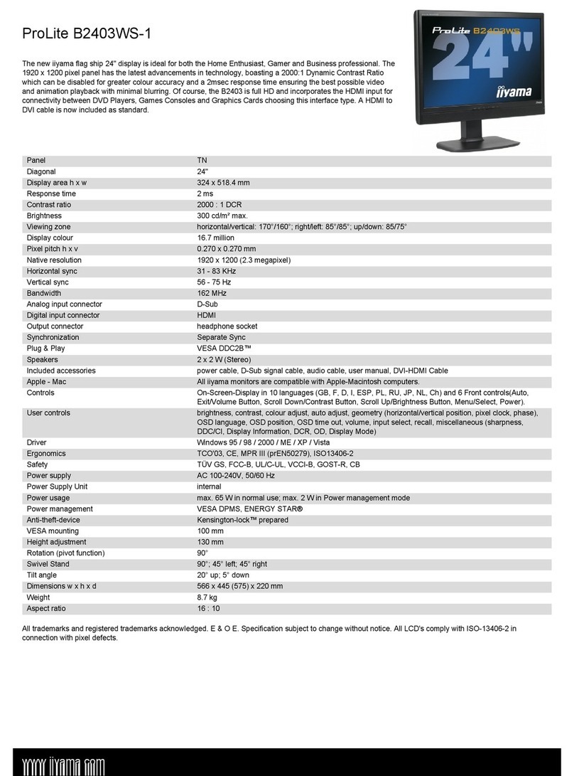 Iiyama Pro Lite B2403WS-1 User manual