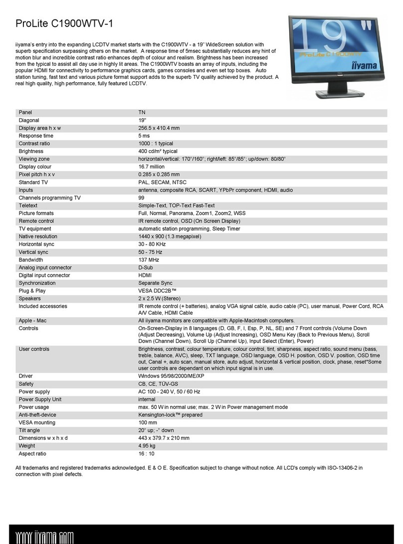 Iiyama Pro Lite C1900WTV-1 User manual