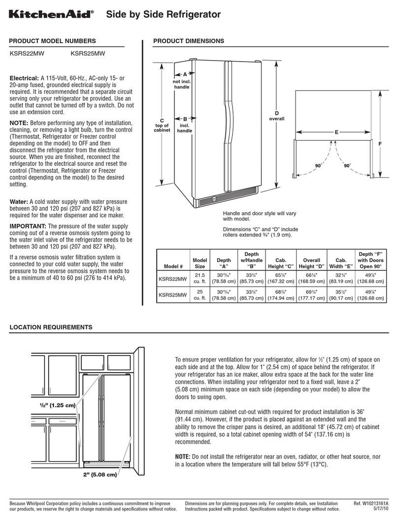 KitchenAid KSRS22MWMS Parts list manual KitchenAid KSRS22MWMS Parts list manual