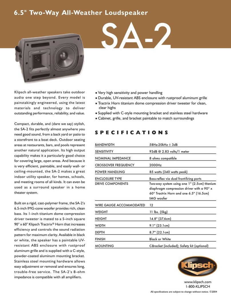 Klipsch Synergy Series SA-2 Specifications