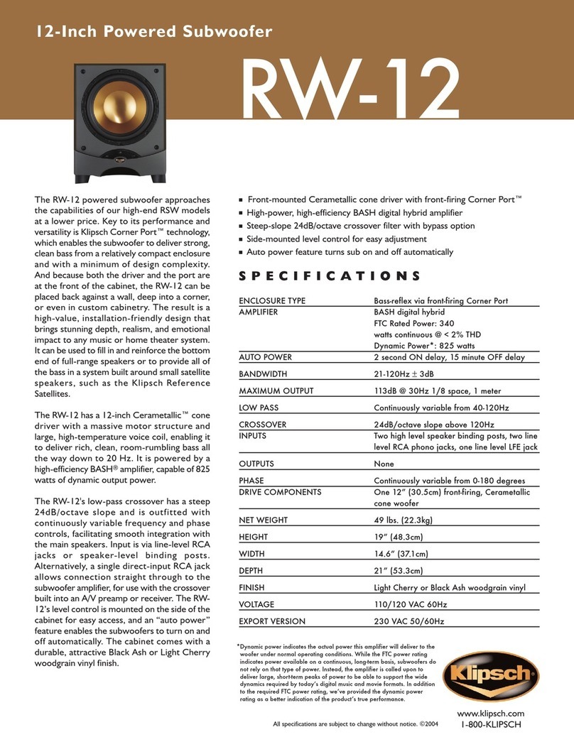 Klipsch RW-12 User manual