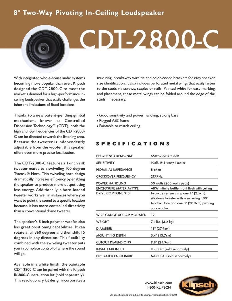 Klipsch CDT-2800-C Specifications Klipsch CDT-2800-C Specifications