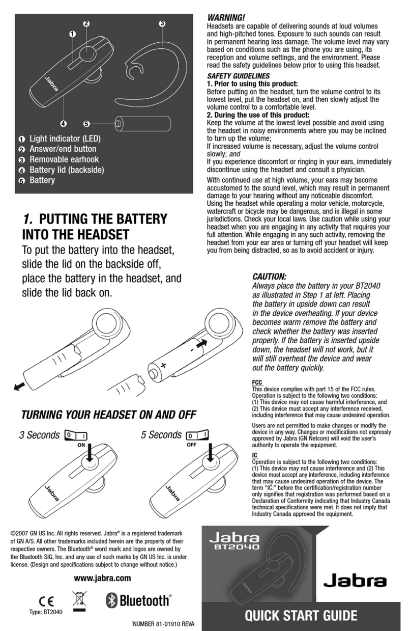 Jabra BT2040 - Headset - In-ear ear-bud User manual
