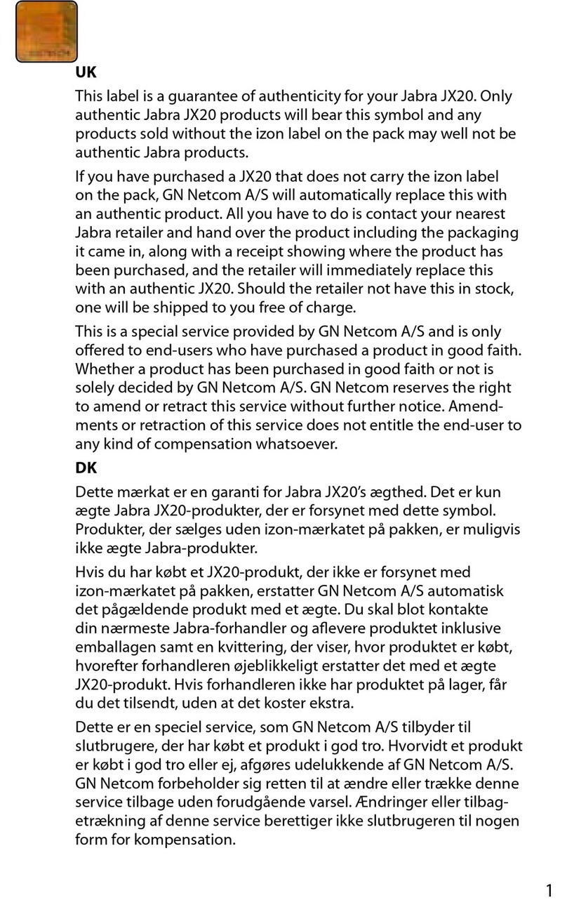 Jabra JX20 - Pura - Headset Product information sheet
