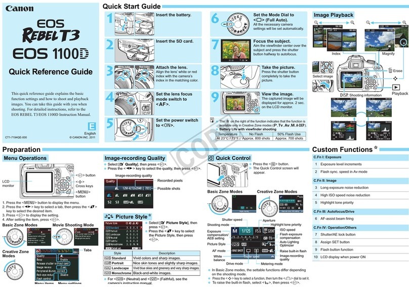 Canon EOS Rebel T3 18-55mm IS II Kit Quick reference guide