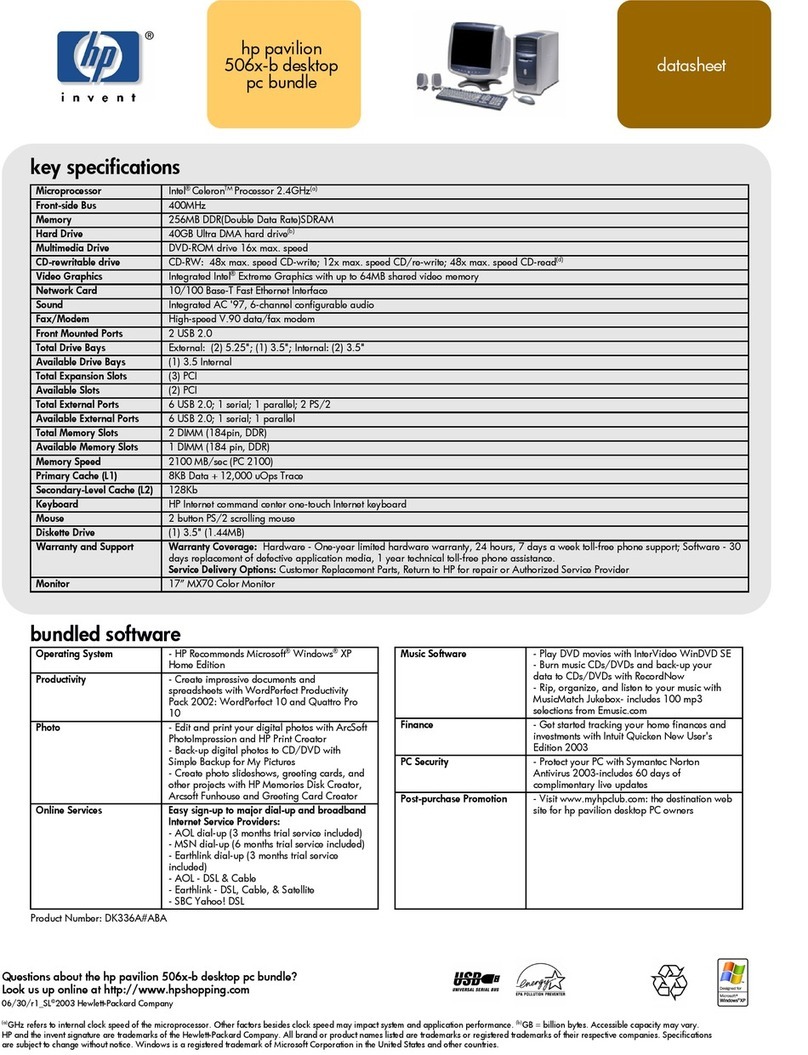 HP 512n - Pavilion - 128 MB RAM Specifications