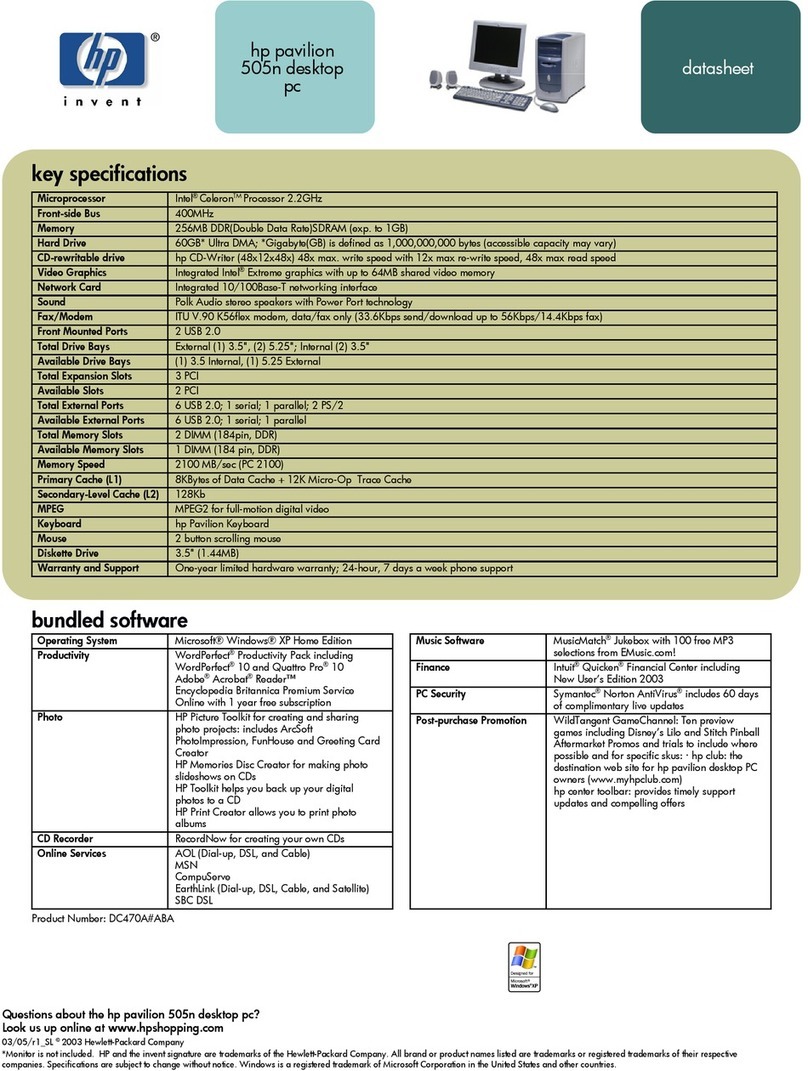 HP 512n - Pavilion - 128 MB RAM Specifications