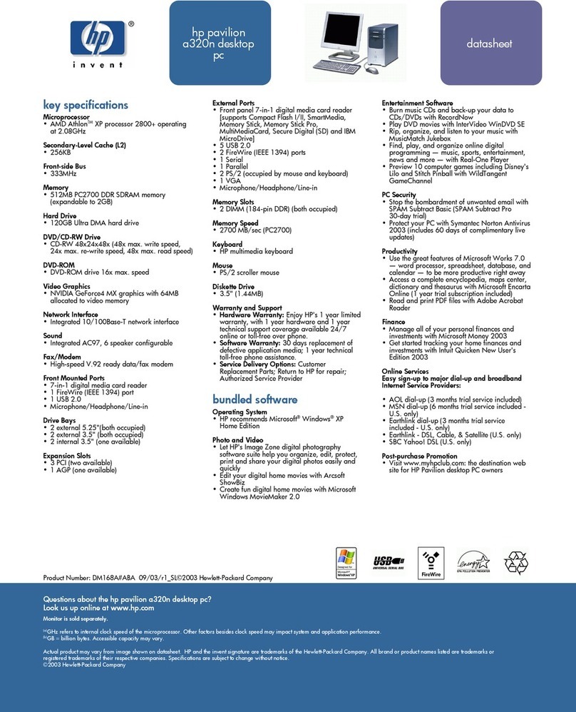 HP A320m - Pavilion - 256 MB RAM User manual HP A320m - Pavilion - 256 MB RAM User manual