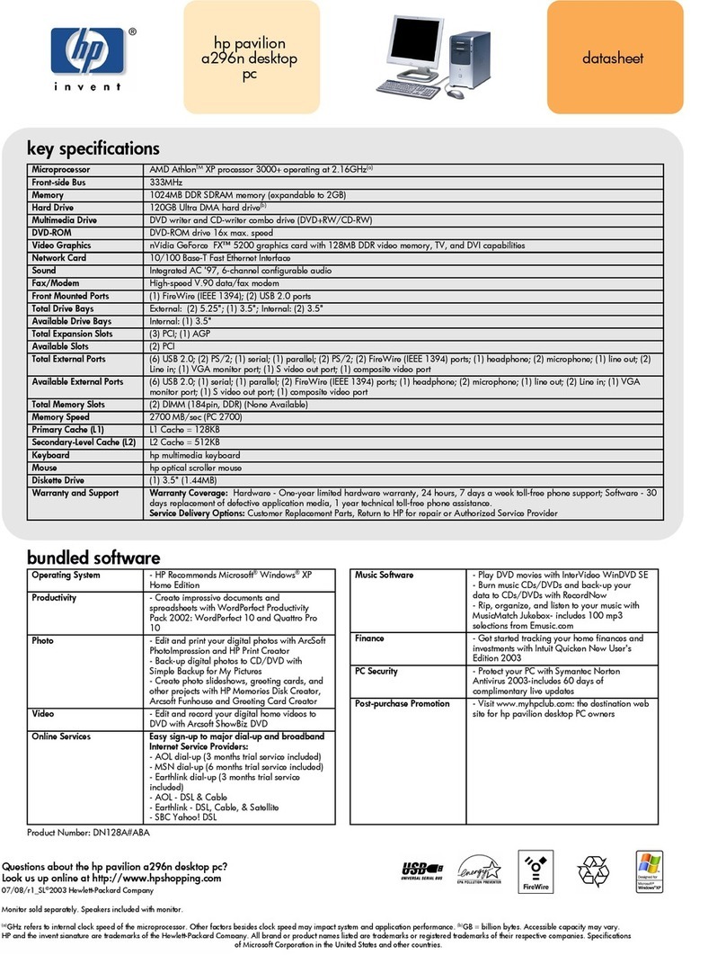HP Pavilion a200 - Desktop PC User manual