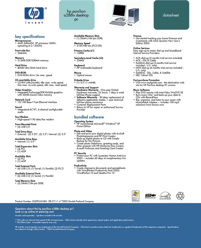 HP Pavilion a200 - Desktop PC User manual