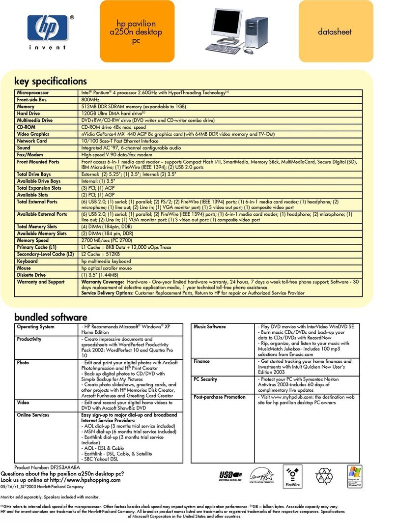 HP Pavilion a250 Specifications