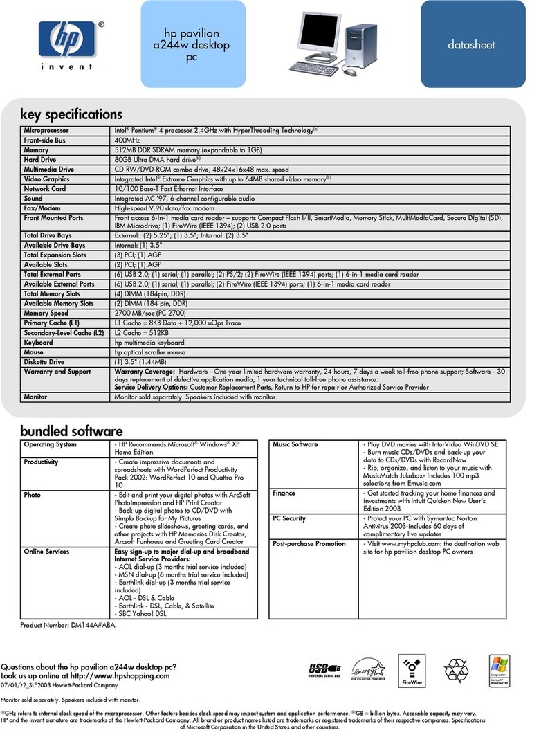 HP Pavilion a200 - Desktop PC User manual