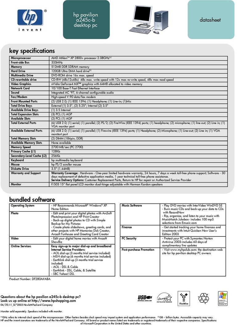 HP Pavilion a200 - Desktop PC User manual